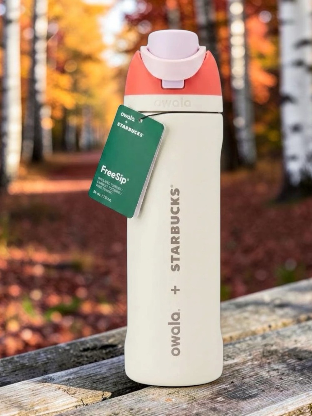 owala + STARBUCKS FreeSip Water Bottle - Cream with Vibrant Orange Cap 🎃